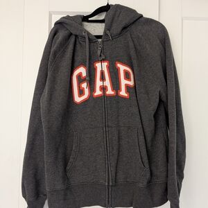 GAP Charcoal Hoodie with Bold Orange Lettering